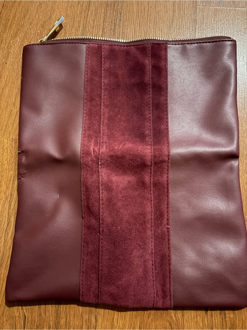 summer & rose Burgundy Leather & Suede Cosmetic Pouch